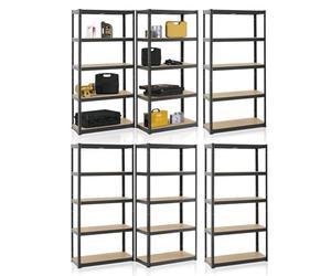 Juskys Étagère Charges Lourdes Basic, Lot de 4, 180 x 90 x 40 cm - 5 Niveau á 175 kg, Capacité 875 kg, Étagères de Rangement en Metal pour Garage et Cave - Gris