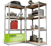 Juskys Étagère Charges Lourdes Easy, Lot de 2, 160x80x40 cm - 4 Niveau á 80 kg, Capacité 320 kg, Étagères de Rangement en Metal pour Garage et Cave
