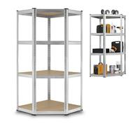Juskys Étagère de Rangement pour d'angle Coin Facile | 320 kilogrammes | 4 étagères en Bois MDF | métal galvanisé | Robustes, enfichables - Argent, 160 x 75 x 40-75 cm