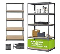Juskys Étagère pour Charges Lourdes Basic, 200x100x60 cm (HxlxP) | 875 kg | 5 Planches| Étagère de Stockage emboîtable métal étagère de Cave système (Gris)
