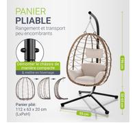 Juskys Fauteuil suspendu Aria avec coussin jardin - réglable, pliable - 130 kg - beige