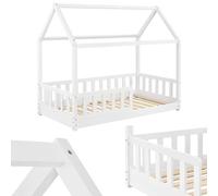 Juskys Lit cabane Enfant Marli 80x160 cm avec Protection antichute, sommier à Lattes et Toit, Lit Maison Montessori en Bois Massif, Blanc