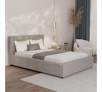 Juskys lit capitonné Salerno 140 x 200 cm - Velours côtelé Taupe, lit Moderne avec tête & Pied, Cadre en Bois & métal, sommier à Lattes, capacité 500 kg