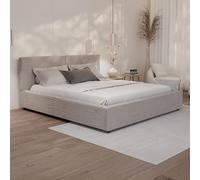 Juskys lit capitonné Salerno 180 x 200 cm - Velours côtelé Taupe, lit Moderne avec tête & Pied, Cadre en Bois & métal, sommier à Lattes, capacité 500 kg
