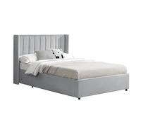 Juskys Lit rembourré Savona 120x200 cm avec Coffre, sommier à Lattes, Housse en Velours, Cadre de lit en Bois, jusqu'à 250 kg, Grande tête de lit, Gris Clair