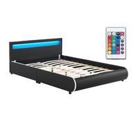 Juskys Lit rembourré Sevilla 140x200 cm avec LED, sommier à Lattes & tête de lit, Similicuir, 16 réglages de Couleur & télécommande, Cadre de lit pour Adulte et ado, 1 Personne, Noir