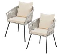 Juskys Lot 2 Chaises de Jardin Corde Gris Clair Acier 160kg Coussins Résistantes Intempéries Terrasse Balcon Extérieur