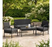 Juskys Meubles de Jardin Trinidad en rotin synthétique avec Table, canapé et 2 chaises - 4 Personnes - Coussins Gris - Ensemble de sièges pour Le Balcon