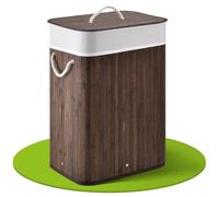Juskys Panier à linge en bambou Curly - récupérateur de linge avec couvercle, poignée & 1 compartiment - sac à linge en tissu corbeille à linge amovible & lavable- Brun, 72 litres