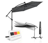Juskys Parapluie feu tricolore Brésil support manivelle - protection UV, hydrofuge, articulé - parapluie marché parasol- Gris, 350cm