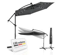 Juskys Parasol feu tricolore Brazil Eclairage LED solaire & manivelle - Protection UV, hydrofuge, articulé - parasol, parasol de jardin, parasol de marché- Gris, 300cm