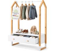 Juskys penderie Filla pour Enfants - Grand tiroir, Tringle à vêtements, étagère Ouverte - portemanteau en Bois pour Enfants - Filles et garçons - portemanteau Blanc