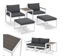Juskys Salon de Jardin 5 pièces Bari avec Table & Coussins - Coin Lounge d'extérieur en métal - Petit mobilier de Balcon - Meubles Outdoor pour Balcon et Jardin - Gris