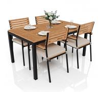 Juskys Salon de Jardin en Bois d'acacia Rhodos - Table, 4 chaises & Coussins - Mobilier de Jardin en Bois, 5 pièces - Meubles de Balcon - Mobilier d'extérieur Bois Naturel & Noir