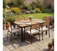Juskys Salon de Jardin en Bois d'acacia Rhodos - Table, 6 chaises & Coussins - Mobilier de Jardin en Bois, 7 pièces - Meubles de Balcon - Mobilier d'extérieur Bois Naturel & Noir
