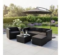 Juskys Salon de jardin Punta Cana L polyrattan noir/gris 4-5 pers canapé fauteuil table pouf