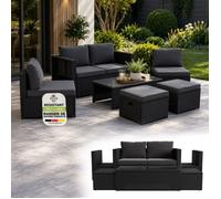 Juskys Salon de jardin en polyrotin Salou - noir / gris.