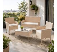 Juskys Salon de Jardin Fort Myers 4 Places en résine tressée avec canapé 2 Places 2 fauteuils Table Coussins mobilier extérieur Balcon