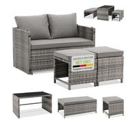 Juskys Salon de Jardin Jamaïque 2en1 Polyrattan Gris Mélangé Table Sofa Lounge Balcon Jardin Extérieur