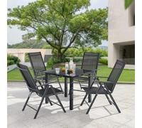Juskys Salon de Jardin Milano en Aluminium 4+1 - 4 chaises à Haut Dossier réglables et Pliables avec Table - Ensemble de Meubles de Jardin 5 pièces résistant aux intempéries - Gris