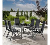 Juskys Salon de Jardin Milano en Aluminium 6+1 - 6 chaises à Haut Dossier réglables et Pliables avec Table - Ensemble de Meubles de Jardin 7 pièces résistant aux intempéries - Argent