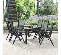Juskys Salon de Jardin Milano en Aluminium 6+1 - 6 chaises à Haut Dossier réglables et Pliables avec Table - Ensemble de Meubles de Jardin 7 pièces résistant aux intempéries - Gris