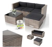 Juskys Salon de Jardin Polyrattan Punta Cana M Gris Chiné 4 Places avec Canapé, Table & Ottoman Terrasse Balcon