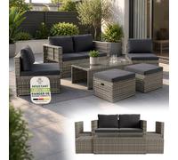 Juskys Salon de Jardin Salou en polyrotin - Espace Lounge d'extérieur résistant aux intempéries pour 6 Personnes - Coin Salon avec Table & Coussins - pour Jardin, Balcon, terrasse - Gris