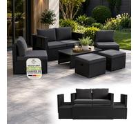 Juskys Salon de Jardin Salou en polyrotin - Espace Lounge d'extérieur résistant aux intempéries pour 6 Personnes - Coin Salon avec Table & Coussins - pour Jardin, Balcon, terrasse - Noir