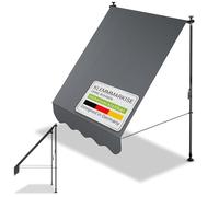 Juskys Store Banne Manuel Kapstadt 150x120 cm - Store Extérieur Réglable, sans Perçage, Imperméable, Résistant UV, Verticale & Diagonale - Gris