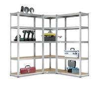 Juskys système de 3 étagères Basic| 1 étagère d'angle et 2 étagères de Stockage | 15 Planches en Bois MDF | 2 625 kg | Étagères pour Charges Lourdes étagère de Stockage étagère de Cave (argenté)