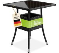 Juskys Table de Jardin Yoro en polyrotin résistant aux intempéries - Table de Balcon carrée 60x60 cm - Table d'appoint en rotin à Plateau en Verre - Petite Table pour Balcon, Jardin & terrasse - Noir