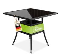 Juskys Table de Jardin Yoro en polyrotin résistant aux intempéries - Table de Balcon carrée 80x80 cm - Table d'appoint en rotin à Plateau en Verre - Petite Table pour Balcon, Jardin & terrasse - Noir