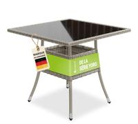 Juskys Table de Jardin Yoro en polyrotin résistant aux intempéries - Table de Balcon carrée 80x80 cm - Table d'appoint en rotin à Plateau en Verre - Petite Table pour Balcon, Jardin & terrasse - Gris
