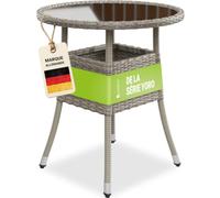 Juskys Table de Jardin Yoro en polyrotin résistant aux intempéries - Table de Balcon Ronde Ø 60 cm - Table d'appoint en rotin à Plateau en Verre - Petite Table pour Balcon, Jardin & terrasse - Gris
