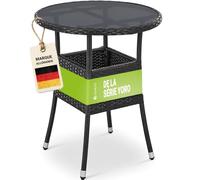 Juskys Table de Jardin Yoro en polyrotin résistant aux intempéries - Table de Balcon Ronde Ø 60 cm - Table d'appoint en rotin à Plateau en Verre - Petite Table pour Balcon, Jardin & terrasse - Noir