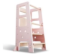 Juskys Tour d'apprentissage Henny - pour Enfants à partir d'un an, Marche-Pied, réglable en Hauteur sur 3 Positions, Protection Anti-Bascule, Aide à la Cuisine - Rose
