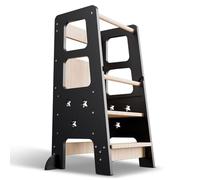 Juskys Tour d'apprentissage Henny - pour Enfants à partir d'un an, Marche-Pied, réglable en Hauteur sur 3 Positions, Protection Anti-Bascule, Aide à la Cuisine - Noir
