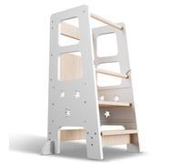 Juskys Tour d'apprentissage Henny - pour Enfants à partir d'un an, Marche-Pied, réglable en Hauteur sur 3 Positions, Protection Anti-Bascule, Aide à la Cuisine - Blanc