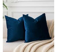 JUSPURBET Ensemble de 2 housses de coussin en velours 22x22, décoratives pour canapé, lit, canapé-lit, coussins moelleux avec fermeture éclair dissimulée pour décoration de salon, bleu marine