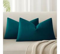 JUSPURBET Housse de Coussin en Velours Bleu Paon 30x50 cm Lot de 2 pour Salon Canapé Chambre à Coucher Décoratif Rectangulaire Doux avec Fermeture Éclair Invisible