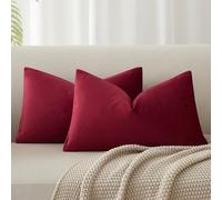 JUSPURBET Housse de Coussin en Velours Bordeaux 30x50 cm Lot de 2 pour Salon Canapé Chambre à Coucher Décoratif Rectangulaire Doux avec Fermeture Éclair Invisible