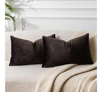 JUSPURBET Housse de Coussin en Velours Café 30x50 cm Lot de 2 pour Salon Canapé Chambre à Coucher Décoratif Rectangulaire Doux avec Fermeture Éclair Invisible