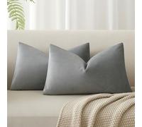 JUSPURBET Housse de Coussin en Velours Gris 30x50 cm Lot de 2 pour Salon Canapé Chambre à Coucher Décoratif Rectangulaire Doux avec Fermeture Éclair Invisible