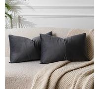 JUSPURBET Housse de Coussin en Velours Gris Foncé 30x50 cm Lot de 2 pour Salon Canapé Chambre à Coucher Décoratif Rectangulaire Doux avec Fermeture Éclair Invisible