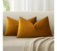 JUSPURBET Housse de Coussin en Velours Jaune Moutarde 30x50 cm Lot de 2 pour Salon Canapé Chambre à Coucher Décoratif Rectangulaire Doux avec Fermeture Éclair Invisible
