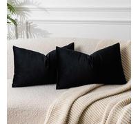 JUSPURBET Housse de Coussin en Velours Noir 40x60 cm Lot de 2 pour Salon Canapé Chambre à Coucher Décoratif Rectangulaire Doux avec Fermeture Éclair Invisible