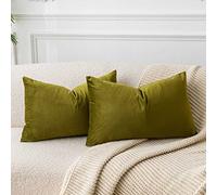 JUSPURBET Housse de Coussin en Velours Vert Olive 30x50 cm Lot de 2 pour Salon Canapé Chambre à Coucher Décoratif Rectangulaire Doux avec Fermeture Éclair Invisible