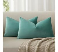 JUSPURBET Housse de Coussin en Velours Vert Sarcelle 30x50 cm Lot de 2 pour Salon Canapé Chambre à Coucher Décoratif Rectangulaire Doux avec Fermeture Éclair Invisible