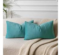 JUSPURBET Housse de Coussin en Velours Vert Sarcelle 40x60 cm Lot de 2 pour Salon Canapé Chambre à Coucher Décoratif Rectangulaire Doux avec Fermeture Éclair Invisible